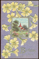 Birthday Joys Postcard With Flowers and Church