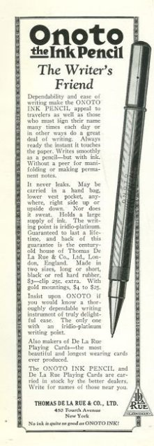 Onoto Ink Pencil 1925 Magazine Advertisement
