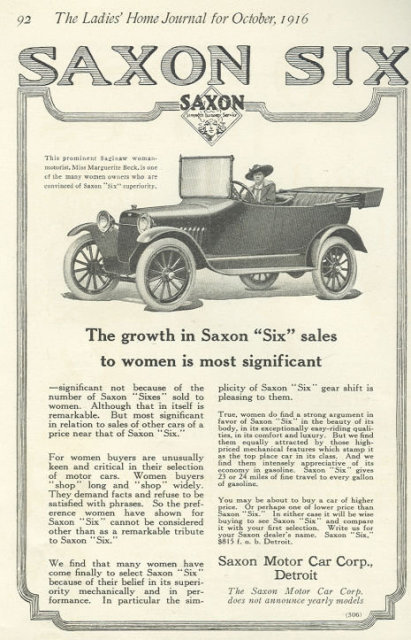 Women Drivers Prefer Saxon Six 1916 Advertisement