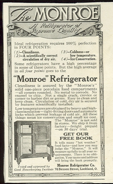 Monroe Refrigerator 1916 Magazine Advertisement