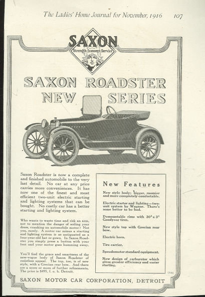 New Series Saxon Roadster 1916 Magazine Advertisement