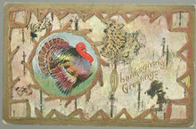 Thanksgiving Greetings Gold Postcard with Turkey