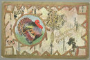 Thanksgiving Greetings Gold Postcard with Turkey