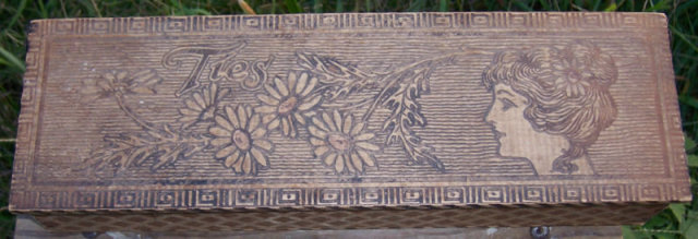 Vintage Pyrography Wooden Tie Box with Gibson Girl