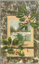 Merry Christmas Postcard with Snow and Holly 1909