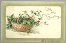 Christmas Greetings Postcard with Holly in a Basket