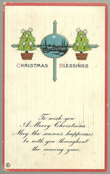 Christmas Blessings Postcard with Trees and Landscape