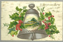 Christmas Wishes Postcard with Silver Bell and Holly