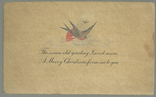 Merry Christmas Postcard with Robins and Silver Tree