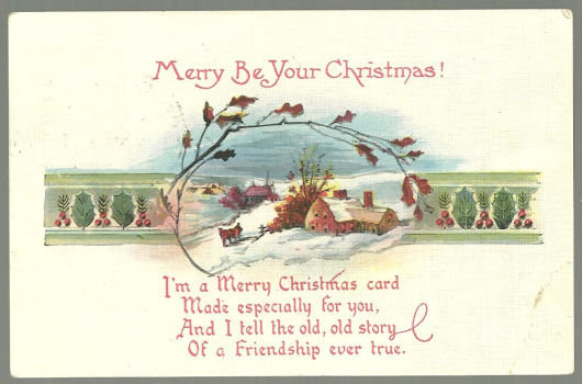 Merry be Your Christmas Postcard with Snowy Landscape