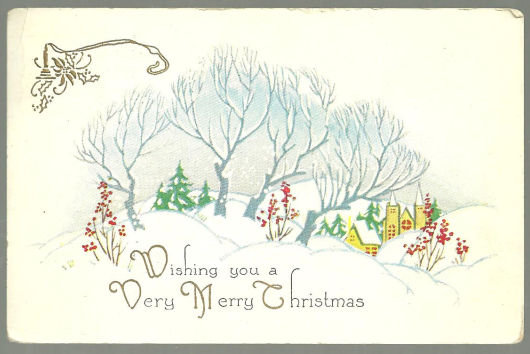 Wishing a Merry Christmas Postcard with Snowy Church