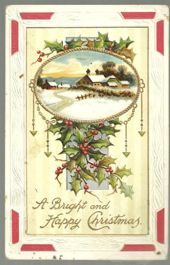 Bright and Happy Christmas Postcard with Landscape 1909