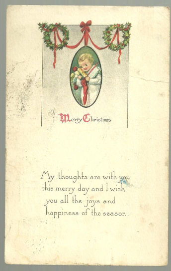 Victorian Merry Christmas Postcard with Little Boy 1916