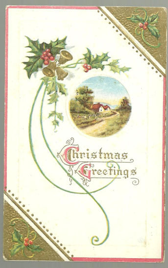 Christmas Greetings Postcard with Country Landscape