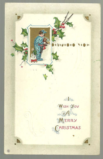 Christmas Wish Postcard With Little Girl & Teddy Bear