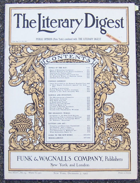 Literary Digest Magazine December 7, 1907 Alabama