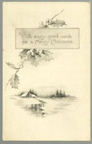 Merry Christmas Postcard With Snowy Landscape and Holly
