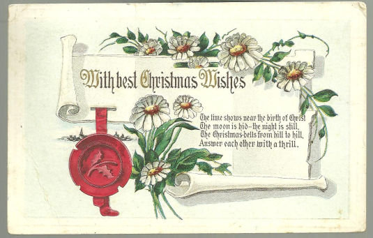 With Best Christmas Wishes Postcard with Daises 1913