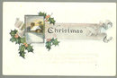 Christmas Postcard With Snowy Church and Holly