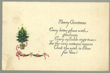 Merry Christmas Postcard With Small Christmas Tree 1923