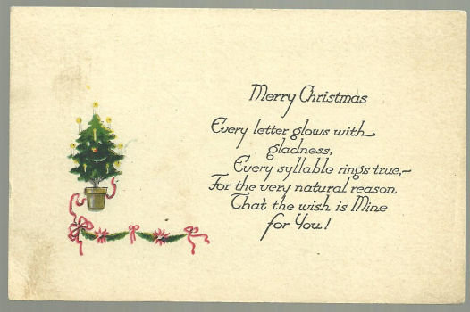 Merry Christmas Postcard With Small Christmas Tree 1923