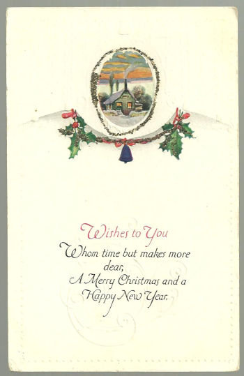 Merry Christmas and Happy New Year Postcard with House