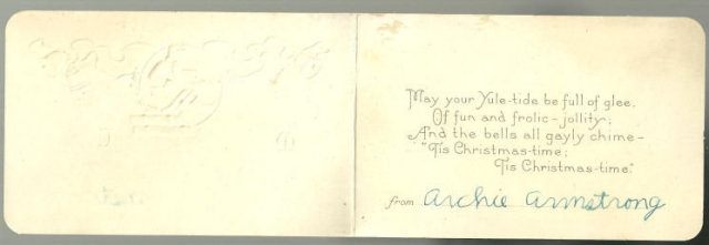 Merry Christmas Card with Santa Claus and Gold Bells