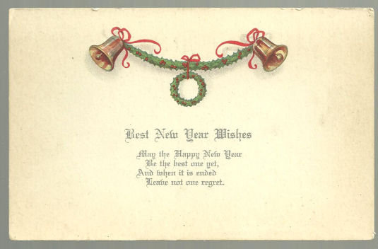 Best New Year Wishes Postcard with Golden Bells
