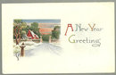 A New Year Greetings Postcard with Snowy Red House