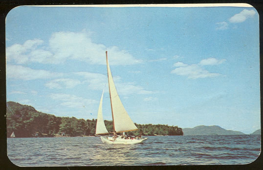 Postcard Sailing on Lakes in Pocono Mountains, PA 1951