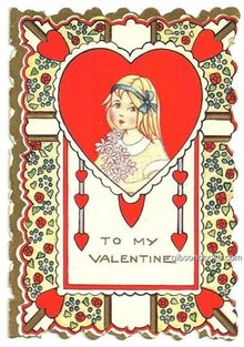 Vintage Valentine Card with Little Girl Holding Flowers