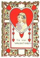 Vintage Valentine Card with Little Girl Holding Flowers