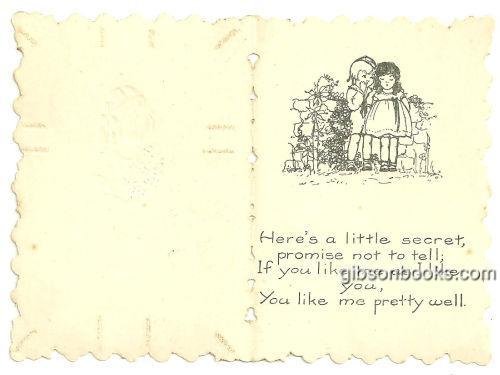 Vintage Valentine Card with Little Girl Holding Flowers