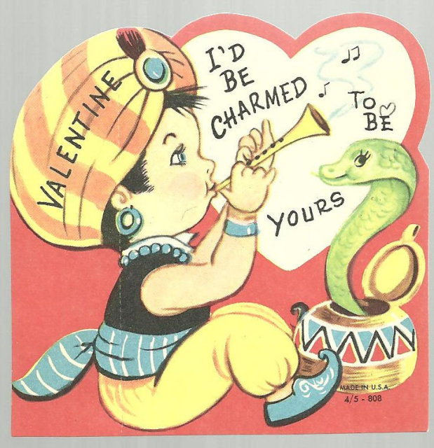 Vintage Valentine of Little Boy Snake Charmer