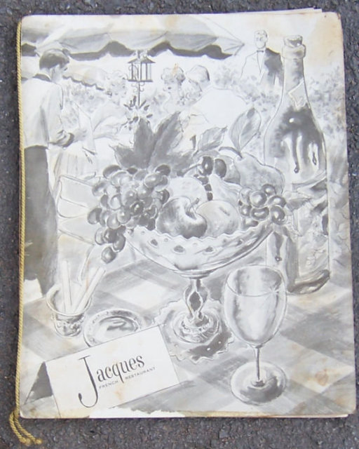 Vintage Menu From Jacques French Restaurant Chicago, Illinois