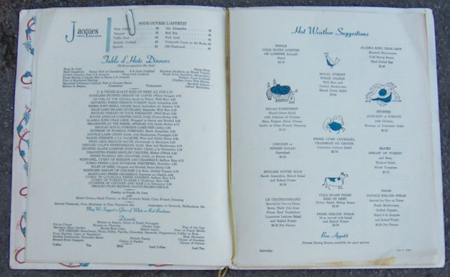Vintage Menu From Jacques French Restaurant Chicago, Illinois