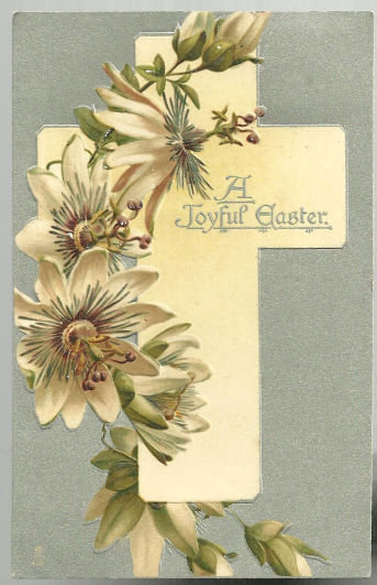 Joyous Easter Postcard with Cross with Passion Flowers