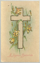 Joyous Eastertide Postcard with Cross and Daffodils
