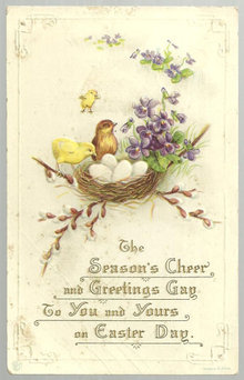 Vintage Easter Greetings Postcard with Bird's Nest