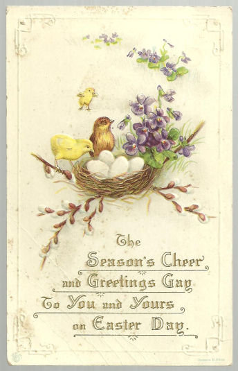 Vintage Easter Greetings Postcard with Bird's Nest