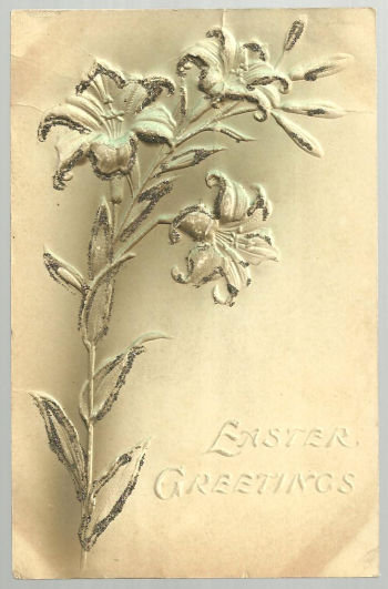 Embossed Easter Greetings Postcard with Lilies