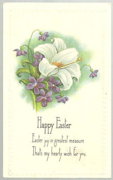 Happy Easter Blessing Postcard with Lily and Violets