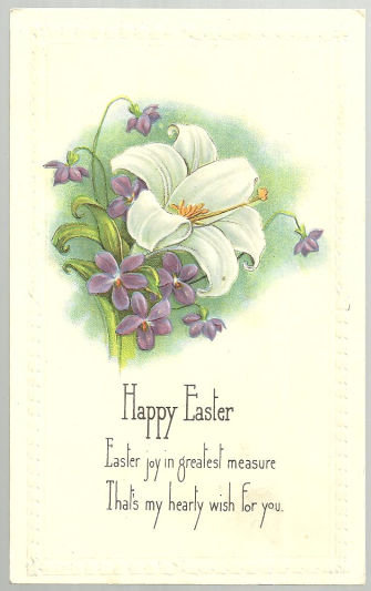 Happy Easter Blessing Postcard with Lily and Violets