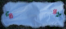 Vintage Pink Rose Cross Stitched Dresser Runner w/Lace