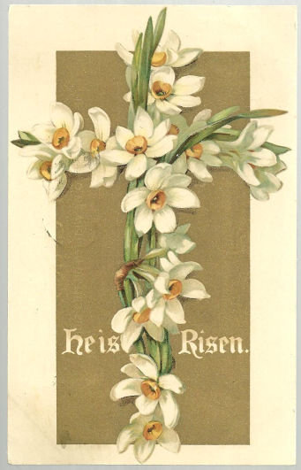 Undivided Easter Postcard with Floral Cross He is Risen