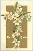 Undivided Easter Postcard with Floral Cross He is Risen