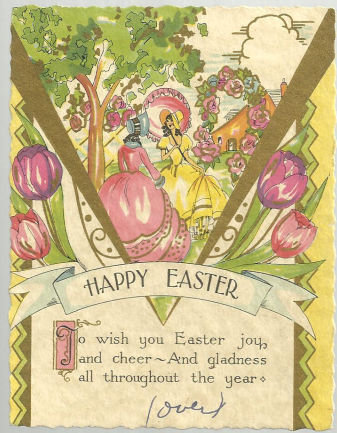Happy Easter Greeting Card with Two Lovely Maidens