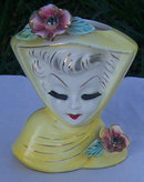 Vintage Lady in Yellow Head Vase with Roses June