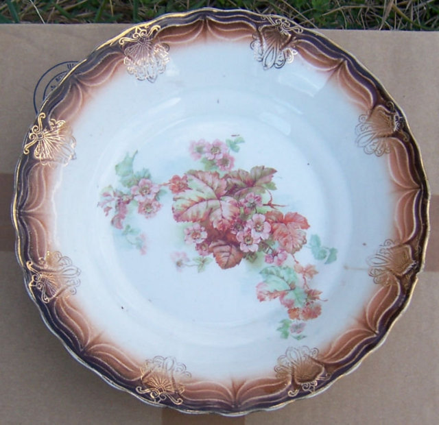 Lamberton China Brown Bowl with Begonias in Center
