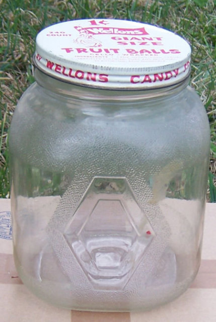 Vintage Wellons Giant Size Fruit Balls Large Glass Jar